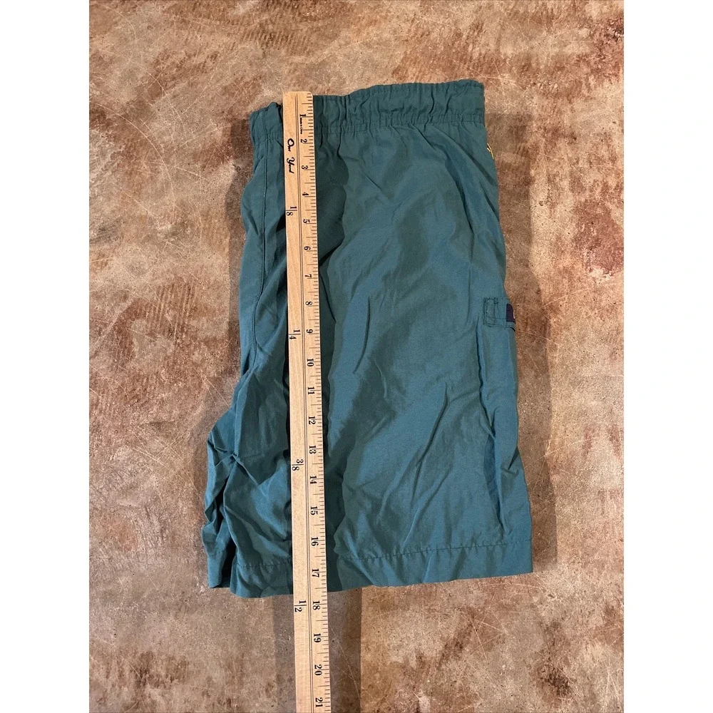 Vintage Nautica Boys S 8-10 Solid Green Nylon Mesh Lined Swim Trunks‎ Logo